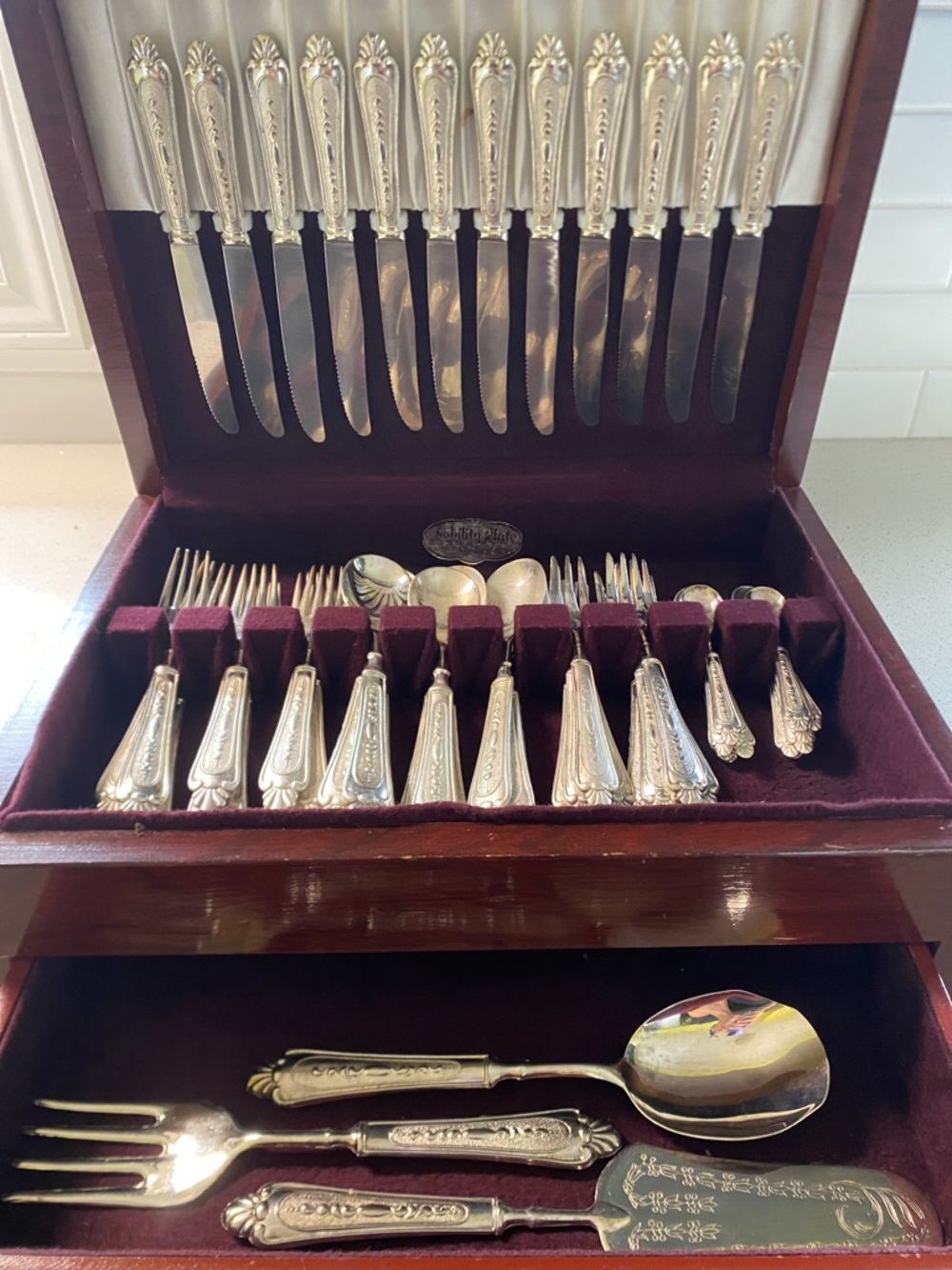 Vintage Italian Silver Flatware Set Service for 12 Nobility Plate w/ Case 63pc
